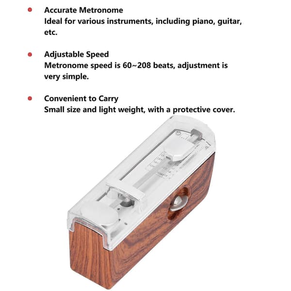 Mini Mekanisk Metronom Universal Portabel Traditionell för Piano Ukulele Gitarr Violin Burlywood