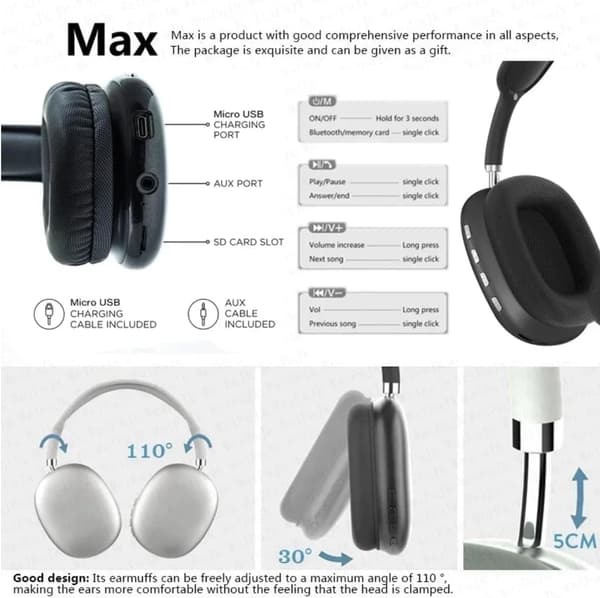 Brusreducerande trådlösa Bluetooth-hörlurar Brett justerbart USB-uppladdningsbart mikrofon- och stereoljud Over Ear Bluetooth-hörlurar
