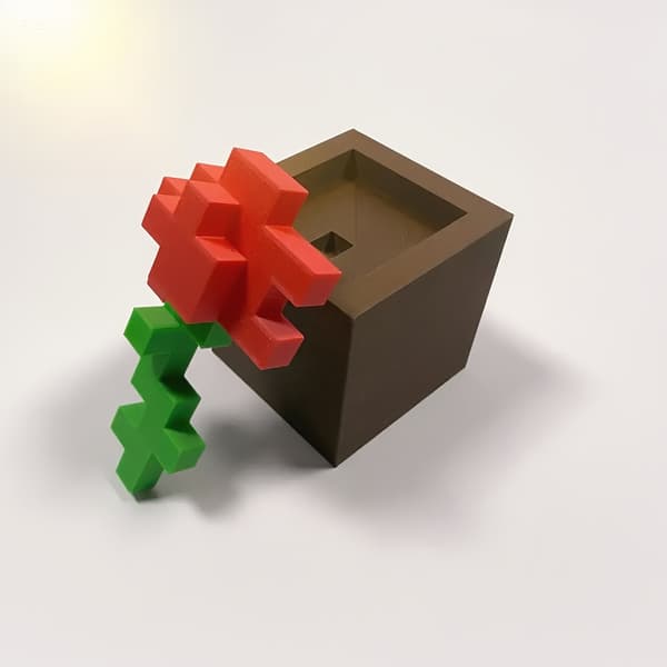 Pixel Rose Blomst 3D Printet Dekorativ Ornament Skrivebords Valentinsgave Red