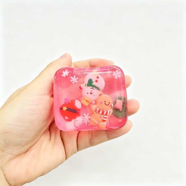 Jul Squishy Cube, Myk Klembar Stressavlastende Leke, Søt Sensorisk Fidget Leke for Barn og Voksne, Morsom Julegave Pink
