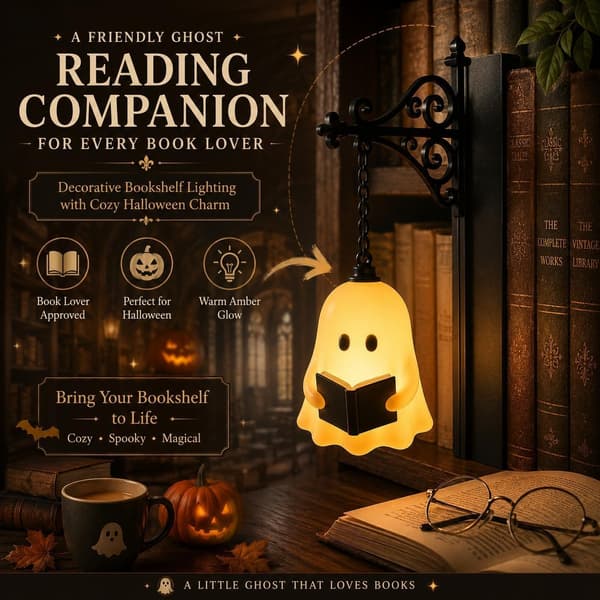 Bibliotekslantern Dekorativ Bogreolbelysning med Varm LED Natlampe Ghost