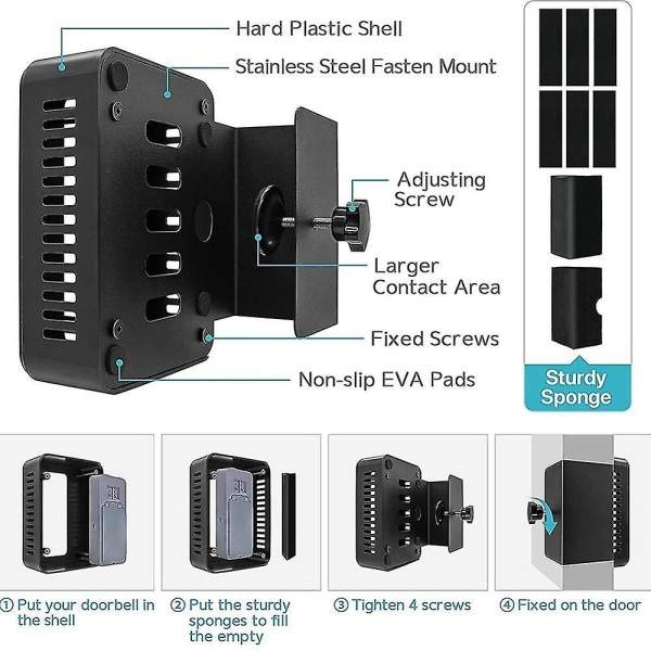 Tyverisikret videodørklokke dørbeslag, ingen borebeslag passer til de fleste videodørklokker, Ring dørklokkeholder