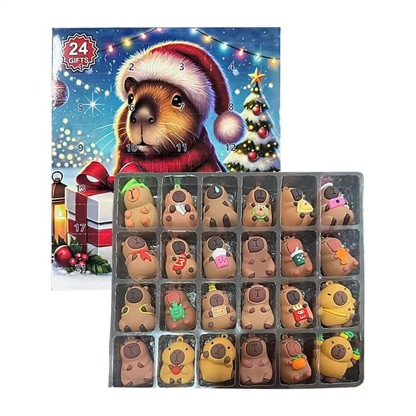 Capybara julekalender 24 stk miniatyrdukke adventskalender 3D søt treanheng 1 M
