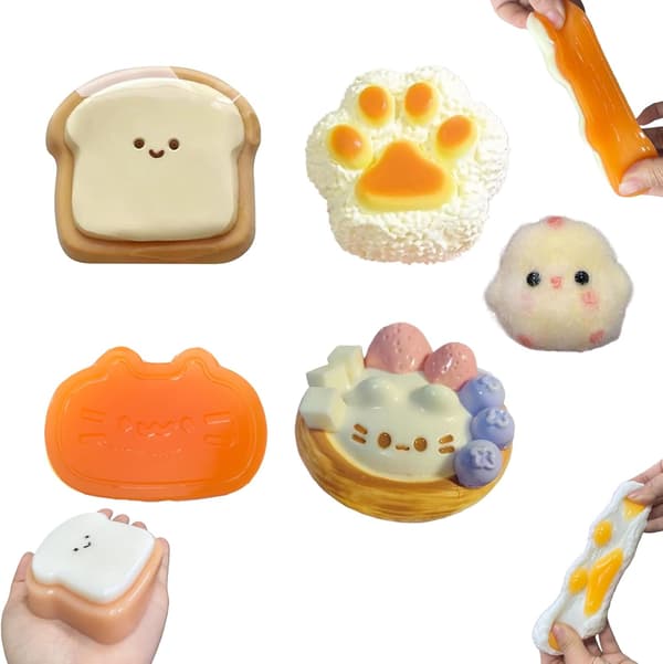 5-delt Squishy Sæt – Søde Stressaflastende Legetøj, Klemme Squishies, Anti-Stress Legetøj