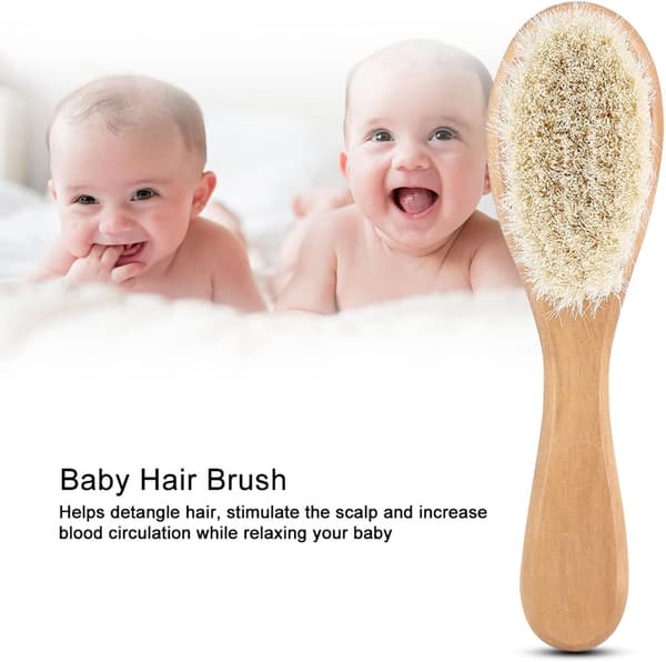 Myk geitehårbørste for baby, hårbørste for spedbarn, kam for spedbarnshodemassasje