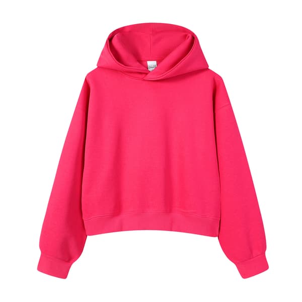 Cropped hættetrøje til kvinder, afslappet pullover hættetrøje crop top*M*Rosenrød Rose red M