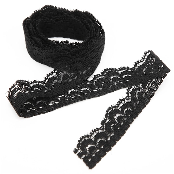 Svart Spetsband 10 Yards 1,5 cm Bredd Stretchigt Elastiskt Bekvämt Blomstermönster Spetskant för Dekorationer Sömnad DIY