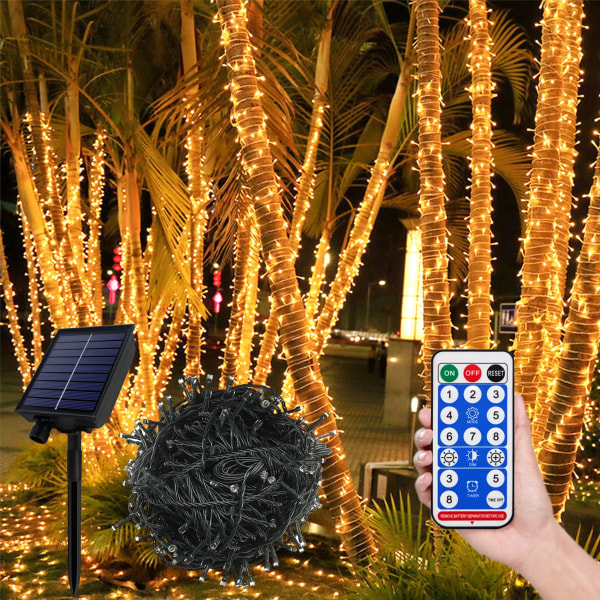 100M 1000 LED Solar String Lights Warm White 8 Light Modes Party Garden Indoor Outdoor Decorative Christmas Lights with Solar Panel