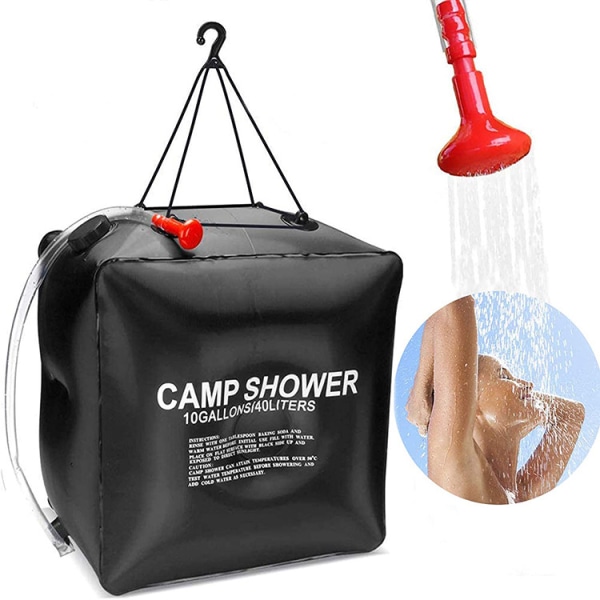 Solar shower bag 40 liters camping, temperature 45°C hiking, climbing