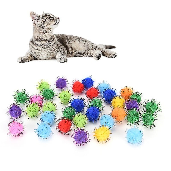 100pcs Glitter Tinsel Pompom Balls Small Pompoms Ball Cat Puppy Toys Pet Supply Hfmqv