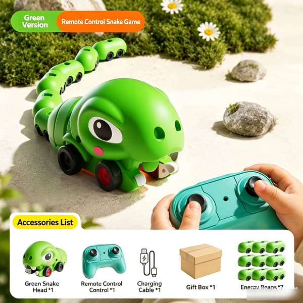 RC Ormjakt Leksaksset, Magnetiskt Sväljande Billek, Fjärrkontroll Interaktiv Barnleksak [Green]