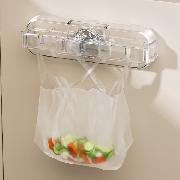 Vikbar soppåsehållare med sugkopp - Väggmonterad plastpåshållare - Köksavfallspåsedispenser för bänkskiva