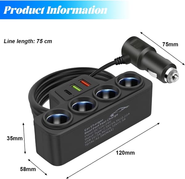 Hurtig USB Biloplader Adapter Mobiltelefon Oplader Adapter Køretøjer Biloplader Multi Stik Cigarettænder Adapter Universelt Biltilbehør
