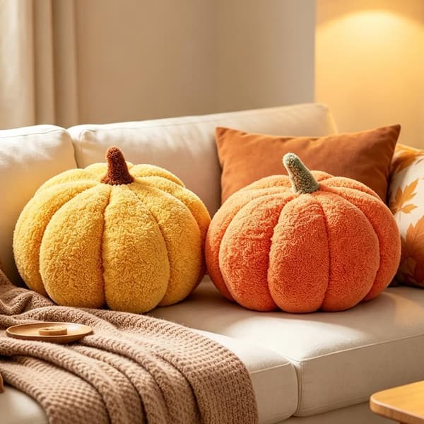 2-delt gresskarputesett, 3D 20 cm plysjpute for Halloween- og Thanksgiving-dekor