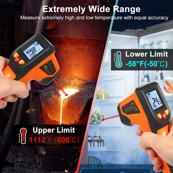 NJTY Infraröd Termometer NJTY Digital Beröringsfri Temperatur -50°C600°C (-58°F1112°F) IR Termometer för Industri, Kök, Bil{F2}