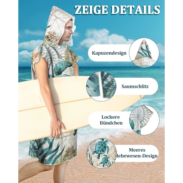Surfponcho för Män och Kvinnor, Mikrofiber Strandponcho, Snabbtorkande