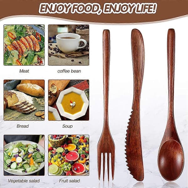 Träsked Gaffel Kniv Bestickset Trä Servisset Kök Trä Bestick Bordsservis (F666)