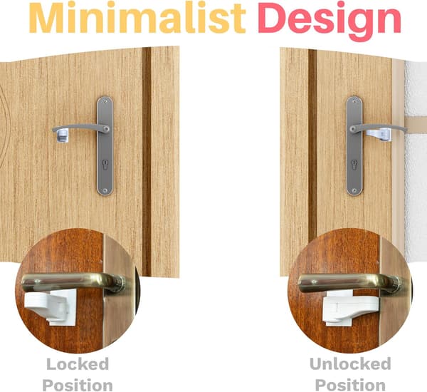 Barnsäkert Dörrknopplås 4-pack - Dörrknopplås - 3M-lim - Minimalistisk design - Ingen borrning behövs Barnsäkert dörrknopplås