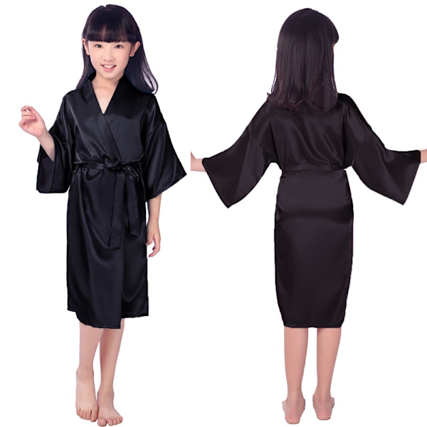 3-14 år Satin Silke Børnebadekåbe Pige Kimono Badekåber sort black 4