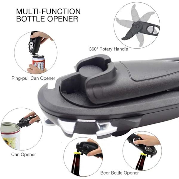 8-i-1 Multifunktionel Magnetisk Dåseåbner Manuel til Køkken Gadgets Sort Ølflaskeåbner Camping Essentials
