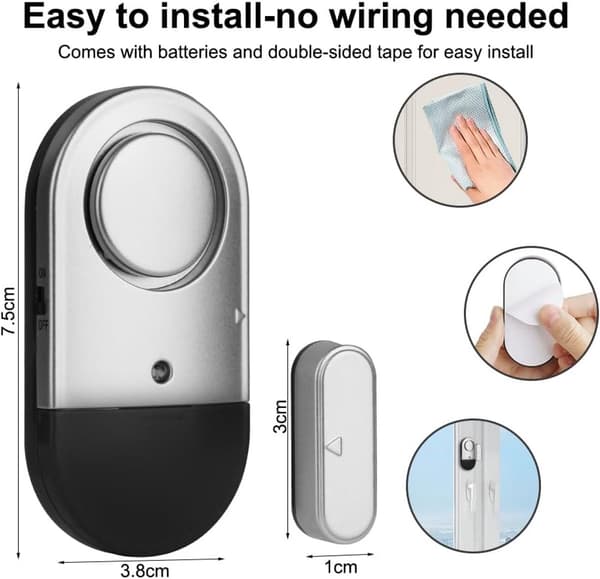 Dörr- och fönsterlarm - 125dB magnetisk sensor med batterier - Stöldskyddslarm för hemsäkerhet