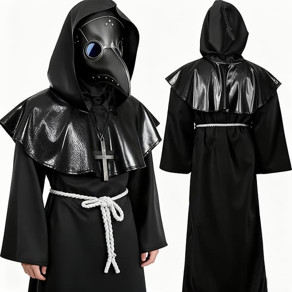 Pestlæge Kostume Med Maske Og Sort Kappe Middelalderlig Rollespil Fest Outfit Til Mænd Og Kvinder Black 8pcs