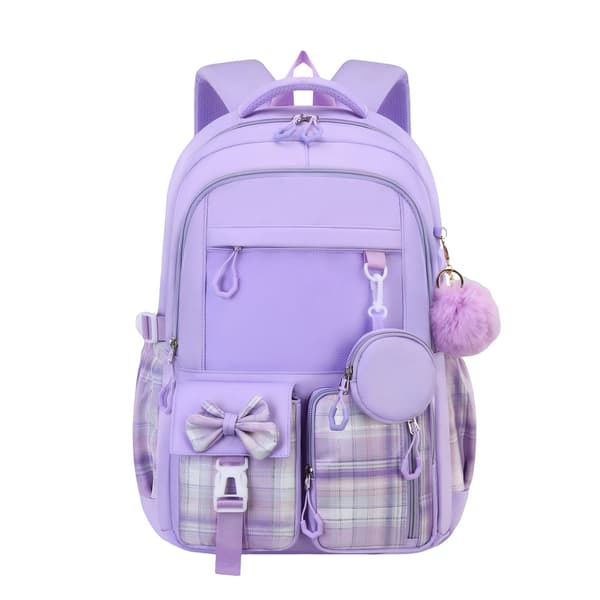 2026 Studentryggsäck, Söt Rosett Design Skolväska, Stor Kapacitet Fritidsreseryggsäck Purple – Backpack Only
