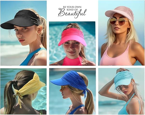 Solhat til kvinder - Strand solhat - Solhat med bred skygge - UV-resistent solhat til kvinder - Alsidig sommerhat med åben top - Høj hestehale hat - Solhat til...