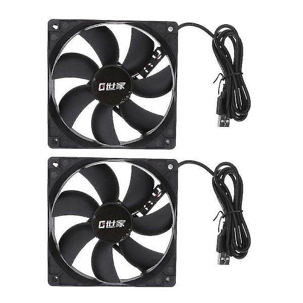 2 stk. 12 cm USB Køleventilator Støjsvag Høj Luftstrøm Ventilator Køler til Router Bærbar Harddisk TV Boks (Sort){F2]