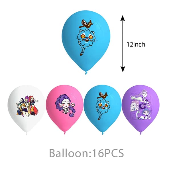 K Pop service sæt til børnefødselsdag - Paptallerkener, kopper, servietter, slikæske, gaveposer, banner, baggrund 16pcs Balloon
