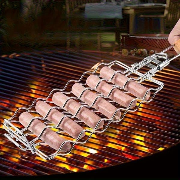 BBQ Korvgrillkorg - Bärbart Matlagningsredskap för Camping - Hållbart Grillverktyg för Picknick Utomhus 1pc