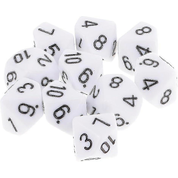 10 st 10-sidiga D10 polyedriska tärningar för rollspel och spel, vit{h}