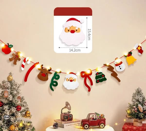 DIY Håndlaget Trekkflaggbanner med LED-lyslenke God Jul Julepynt Hjem Rom Bakgrunn Juledekorasjon Pull flag D