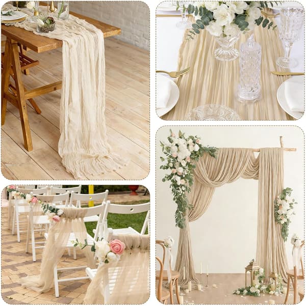 2 stk Osteklut Bordløper Beige 90x300cm Boho Rustikk Gasbind Bordløper Duk til Bryllupsfest Bursdagsborddekorasjon 90*300cm
