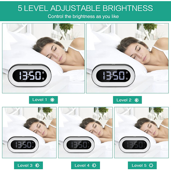Digital vækkeur, LED natlys vækkeur med snooze
