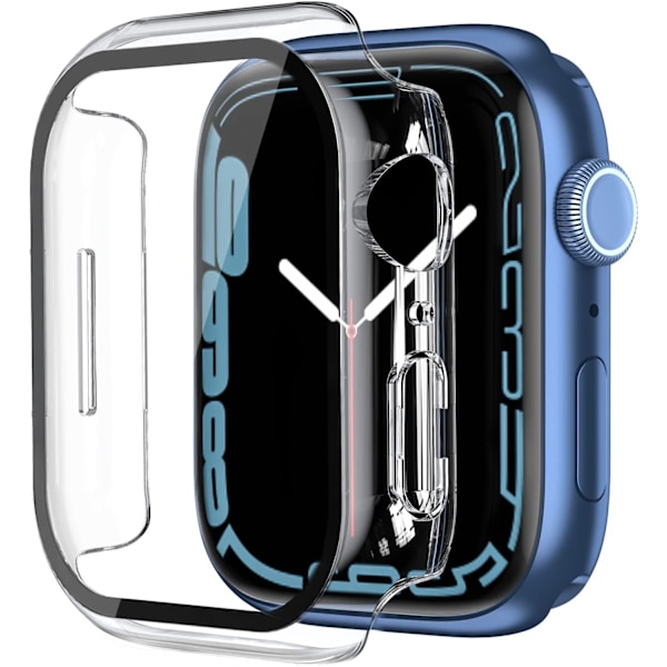 2 st Vattentäta Skal Kompatibla med Apple Watch 41mm Serie 8 med Härdat Glas Skärmskydd Hårt PC Stötfångarskal