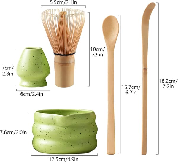 Matcha sett - 4 deler matcha startpakke - matcha visp - Matcha sett i tre - grønn