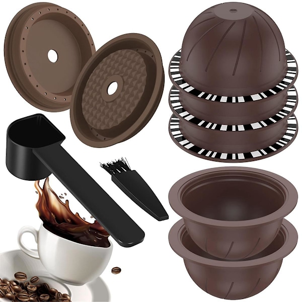 st återanvändbara Vertuo-kapslar för maskin, kaffekapsel med 2 silikonlock, 1 sked och borste, (150 ml)