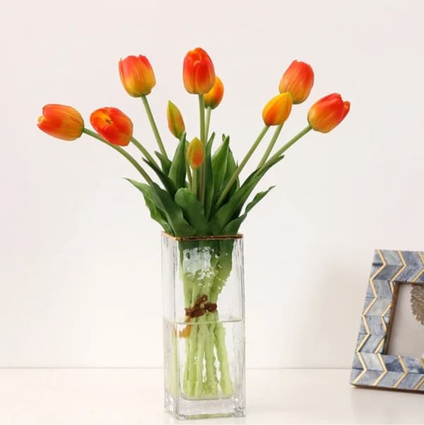 Ægte Touch Tulipan - Røde Kunstige Tulipaner 40cm - Silke Latex Blomster til Bryllup Forår Red