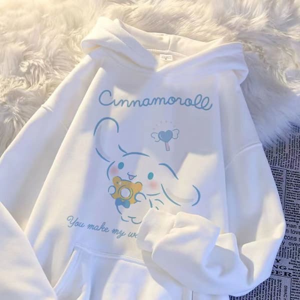 Cinnamoroll Jente-genser, Søt Tegneserie Pullover Hettegenser Topp, Myke Uformelle Høstklær for Barn*110*off white off white 110