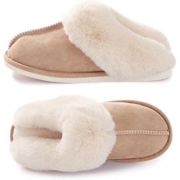 Damtofflor, Varma Damtofflor i Vinter med Memory Foam, Fluffiga Slip-on Hustomtar, Mocka och Fuskpälsfoder, Halkfri Sula