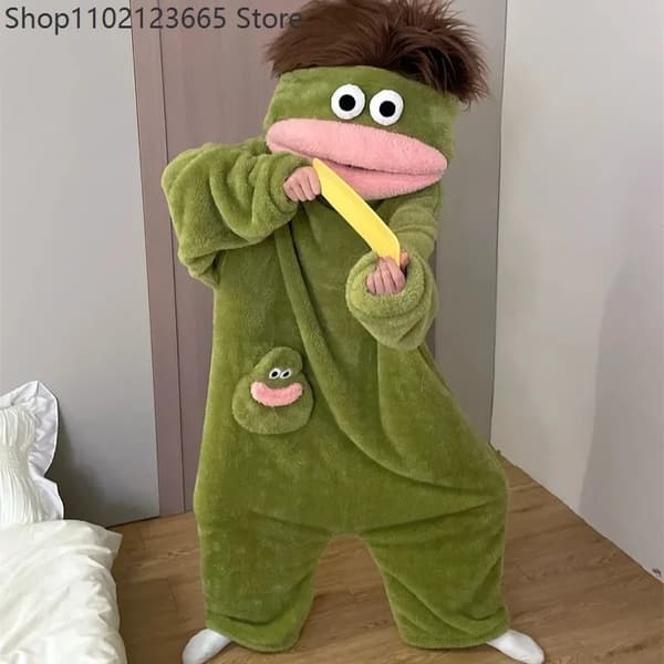 Vinter Tyk Koralfleece Monster Onesie Pyjamas Grim Sød Varm Cosplay Jumpsuit Til Voksne blue L 165-175CM