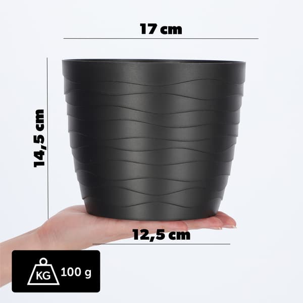 KADAX Urtepotte Plastikpotte til Blomster og Planter Sort Rund 17 cm