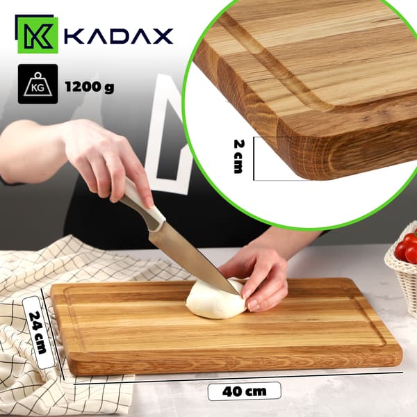 KADAX Træskærebræt til Køkken 40x24cm til Servering, Massiv Eg
