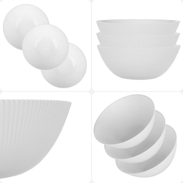 KADAX Salladsskål 20 cm Glas För Soppsnacks Vit Räfflad Set med 3