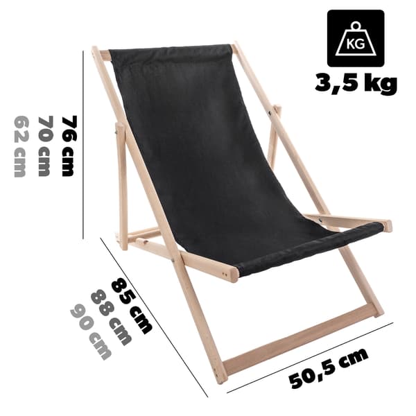 KADAX Træ Have Strand Liggestol Sammenklappelig til Terrasse Sort Poleret Producent