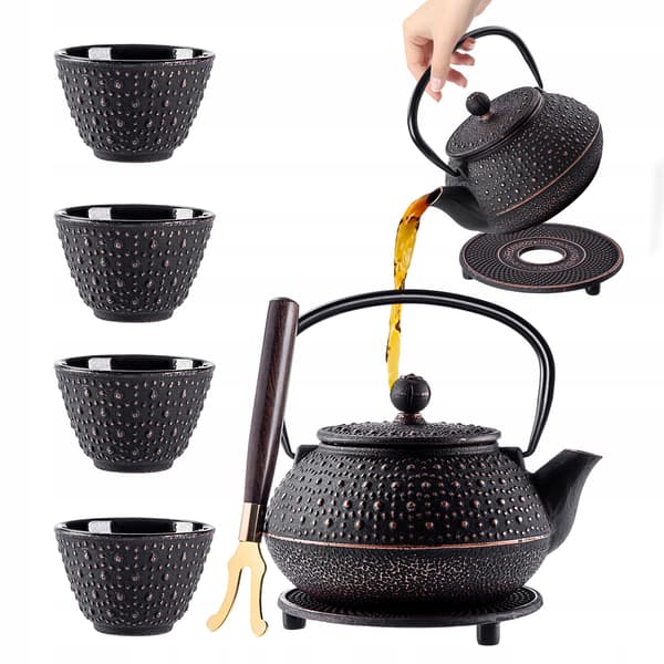 KADAX Svart gjutjärns-tekanna, tekanna, örtte-infuser, 800ml, 4 koppar
