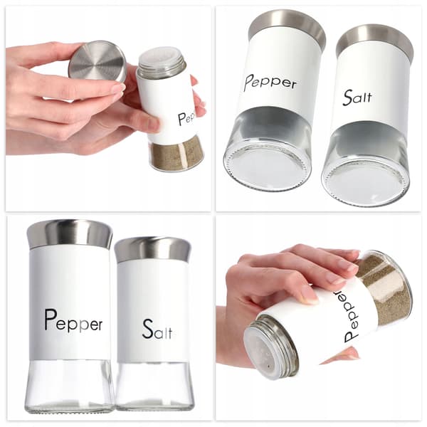 KADAX saltbøsse saltbeholder hvid 150ml glas stål krydderi