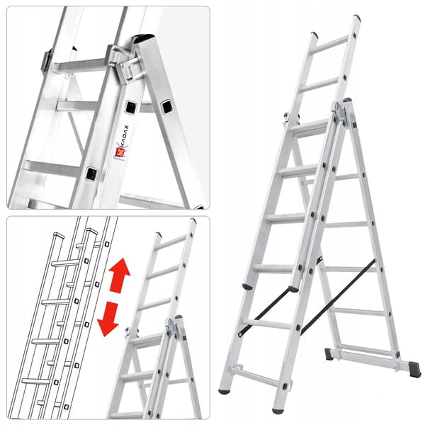 KADAX Aluminiumsstige Universal 3x6 Foldbar Dobbeltsidet Stærk + Krog