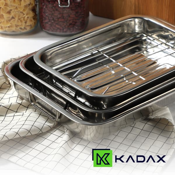 KADAX Stegeplade med grill til kylling og fisk, stålform, 40 cm